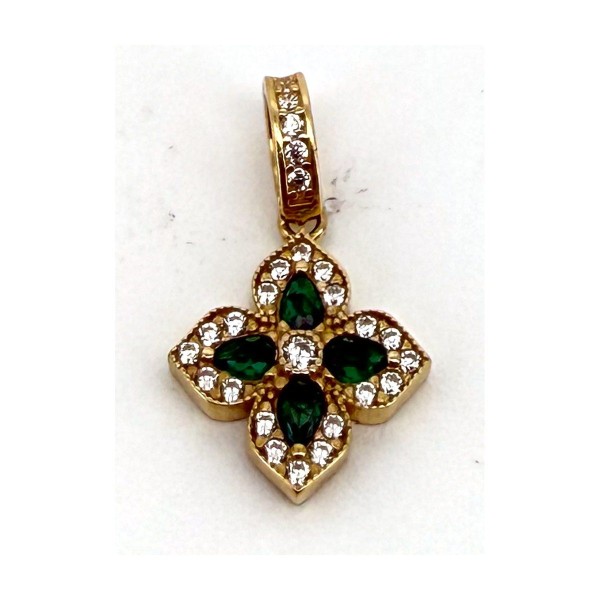 Medalla flor verde de oro 18k